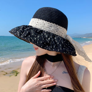 Lace Bow Straw Fisherman Hat