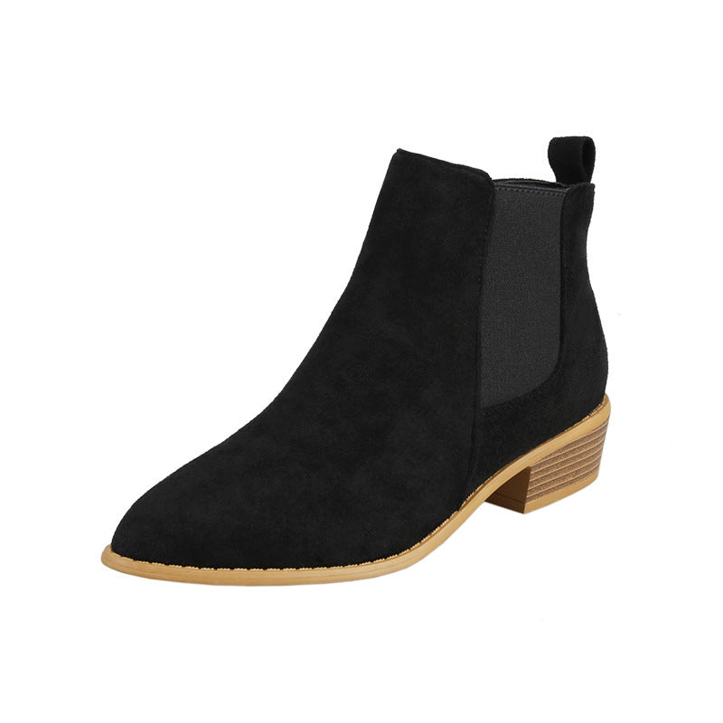 Suede Pointed Square Heel Martin Boots