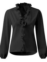 Load image into Gallery viewer, Full Size Ruffled V-Neck Long Sleeve Blouse
