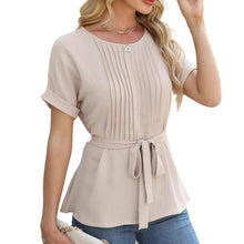 Load image into Gallery viewer, Casual Shirt Ruffled Pleated Round Neck Short Sleeve Top
