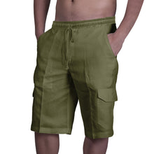 Load image into Gallery viewer, Linen shorts with multiple pockets and drawstring for men&#39;s beach work pants
