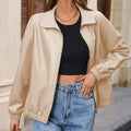 Casual Long Sleeve Solid Color PU Lapel Jacket