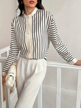 Load image into Gallery viewer, Striped Mock Neck Long Sleeve Shirt
