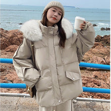 Load image into Gallery viewer, Women&#39;s Hooded Solid Color Casual Big Fur Collar Cotton Jacket
