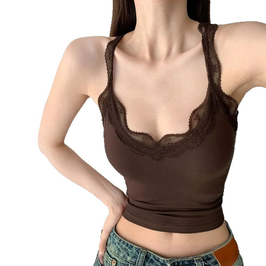 Sexy Lace Splicing Backless Top for Women - Sleeveless Fitted Short Crop Tank Top