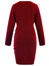 Load image into Gallery viewer, Ruched Heathered Surplice Long Sleeve Mini Dress
