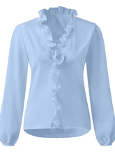 Load image into Gallery viewer, Full Size Ruffled V-Neck Long Sleeve Blouse
