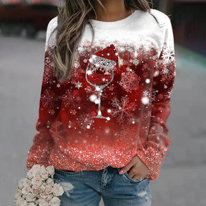 Christmas Snowflake Glass Printed Women's Loose Casual Round Neck Hoodie