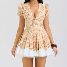 Load image into Gallery viewer, Deep V-print waist cinching fluffy mini skirt for women
