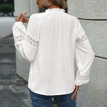 Load image into Gallery viewer, Lace Cut-out Ruffled White Shirt For Women

