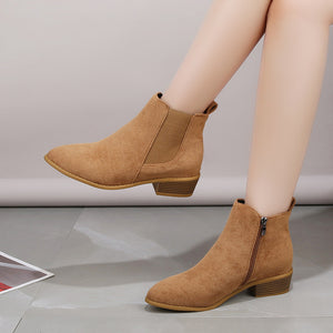 Suede Pointed Square Heel Martin Boots