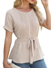 Load image into Gallery viewer, Casual Shirt Ruffled Pleated Round Neck Short Sleeve Top
