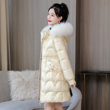 Load image into Gallery viewer, Glossy Women&#39;s Mid-length Thickened Warm Slim-fit Figure Flattering Fur Collar Cotton Clothes
