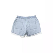 Load image into Gallery viewer, High waisted drawstring fringed denim shorts for women
