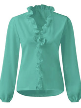 Load image into Gallery viewer, Full Size Ruffled V-Neck Long Sleeve Blouse
