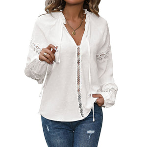 Lace Cut-out Ruffled White Shirt For Women