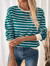 Load image into Gallery viewer, Striped Contrast Round Neck Long Sleeve Sweatshirt
