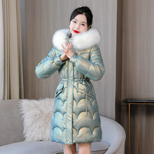 Load image into Gallery viewer, Glossy Women&#39;s Mid-length Thickened Warm Slim-fit Figure Flattering Fur Collar Cotton Clothes
