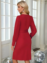 Load image into Gallery viewer, Slit V-Neck Long Sleeve Knee Length Dress
