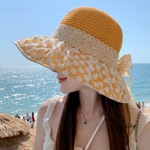 Lace Bow Straw Fisherman Hat