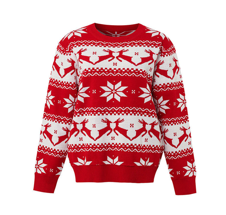Ladies' Christmas sweater jacquard reindeer pullover warm knit sweater