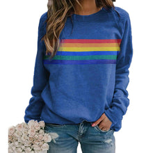 Load image into Gallery viewer, Colorful striped printed round neck pullover long sleeved sweatshirt
