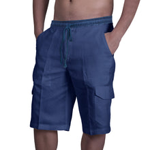 Load image into Gallery viewer, Linen shorts with multiple pockets and drawstring for men&#39;s beach work pants

