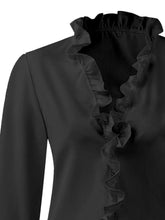 Load image into Gallery viewer, Full Size Ruffled V-Neck Long Sleeve Blouse
