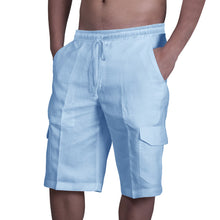 Load image into Gallery viewer, Linen shorts with multiple pockets and drawstring for men&#39;s beach work pants
