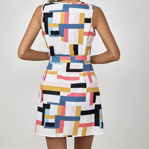 Ladies Off Shoulder V-neck Waistband Vacation Style Contrasting Checkered Print Dress