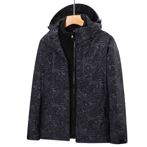 Men's Windproof And Waterproof Single Two-Piece Stand Collar Hooded Autumn And Winter Coat Printed LOGO