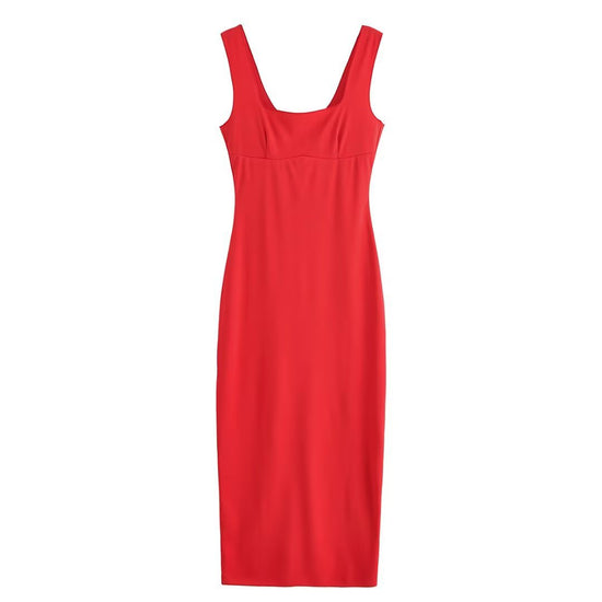 Solid color sleeveless camisole MIDI dress