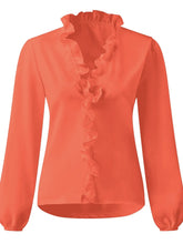 Load image into Gallery viewer, Full Size Ruffled V-Neck Long Sleeve Blouse
