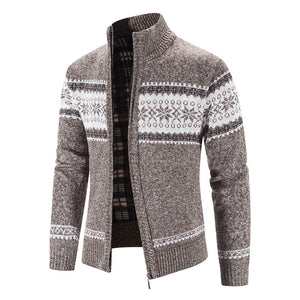 Color blocked Christmas snowflake stand up collar warm cardigan knitted jacket