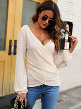 Load image into Gallery viewer, Women&#39;s long sleeved wrap top sexy casual waffle knit V-neck shirt solid color
