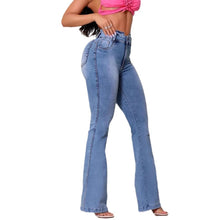 Load image into Gallery viewer, Washed denim jeans women&#39;s slim fit high waisted flared pants

