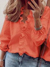 Load image into Gallery viewer, Full Size Ruffled V-Neck Long Sleeve Blouse
