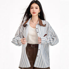 Load image into Gallery viewer, Retro Stripe Spliced Shirt for Women, Autumn Design
