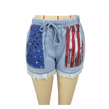 Load image into Gallery viewer, High waisted drawstring fringed denim shorts for women
