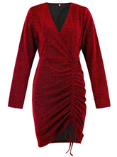 Load image into Gallery viewer, Ruched Heathered Surplice Long Sleeve Mini Dress
