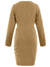 Load image into Gallery viewer, Ruched Heathered Surplice Long Sleeve Mini Dress
