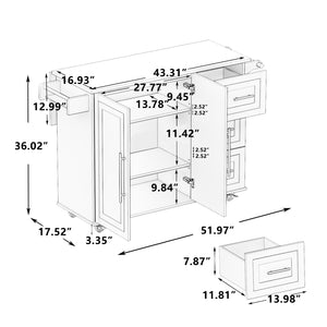 Kitchen Island Cart with 2 Door Cabinet and Three Drawers,43.31 Inch Width with Spice Rack,Towel Rack (White)