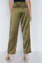 Load image into Gallery viewer, Olive Silk Boyfriend Blazer &amp; Chic High-Waist Pleated Ankle Pant Set
