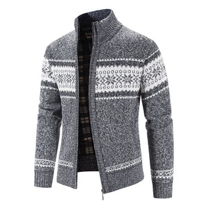 Color blocked Christmas snowflake stand up collar warm cardigan knitted jacket