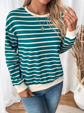 Load image into Gallery viewer, Striped Contrast Round Neck Long Sleeve Sweatshirt
