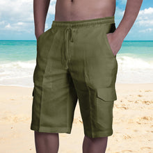 Load image into Gallery viewer, Linen shorts with multiple pockets and drawstring for men&#39;s beach work pants
