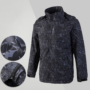 Men's Windproof And Waterproof Single Two-Piece Stand Collar Hooded Autumn And Winter Coat Printed LOGO