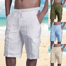 Load image into Gallery viewer, Linen shorts with multiple pockets and drawstring for men&#39;s beach work pants
