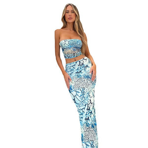 Strapless Bodycon Skirt Set Slim Two-Piece for Women