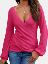 Load image into Gallery viewer, Women&#39;s long sleeved wrap top sexy casual waffle knit V-neck shirt solid color
